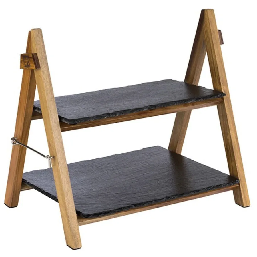 Serviergestell Aps schwarz Akzienholz/Naturschieferplatte B 26.5 H 34 cm