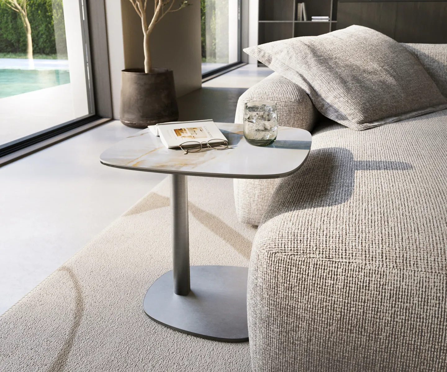 Beistelltisch Edge Boot 50x50 cm Keramik Onyx Pearl Eleny Edelstahl gebürstet