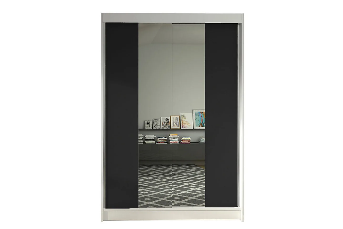 Liverpool Garderob med Spegel 120x200 cm - Svart/Vit