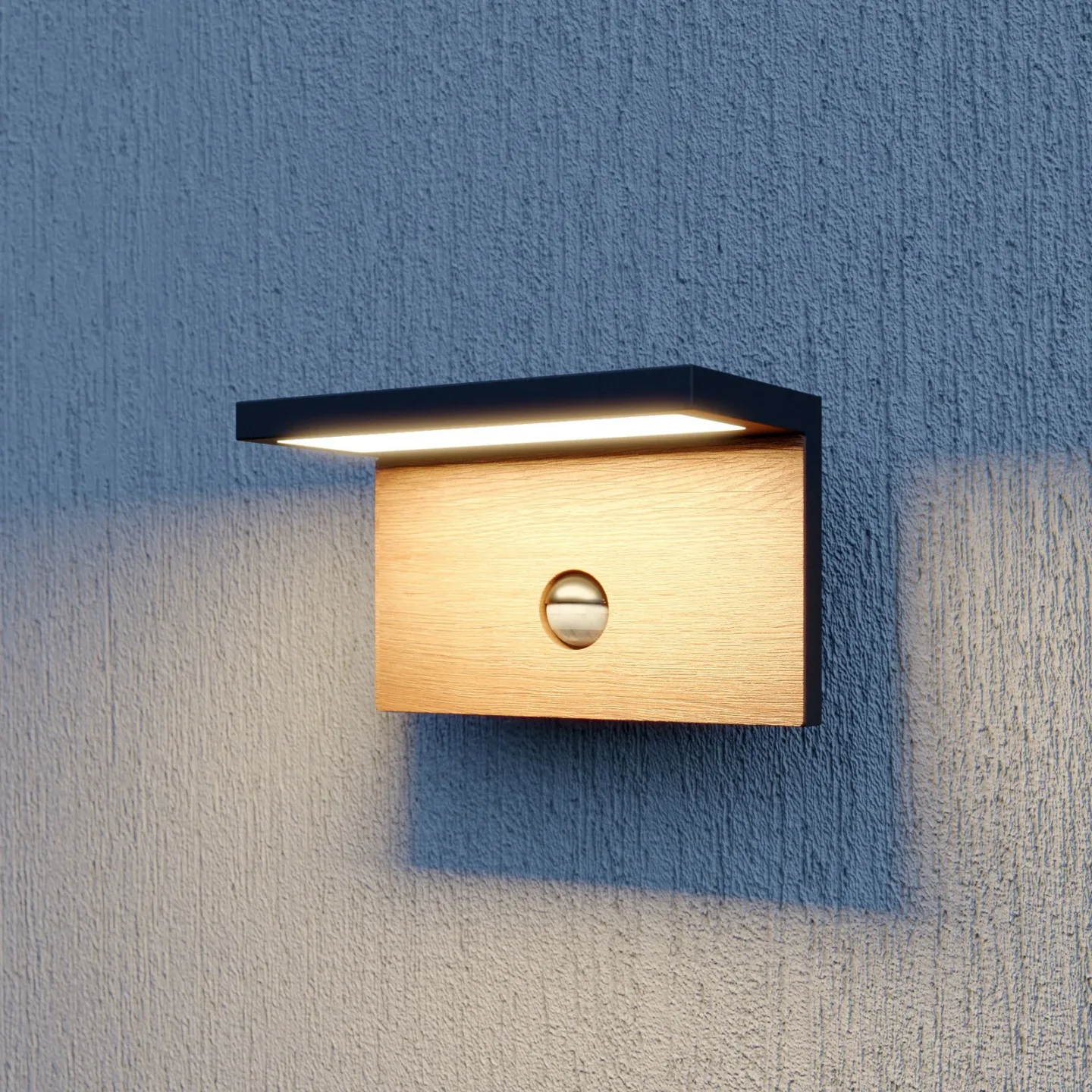 Lignus Außenwandleuchte w/Sensor Dark Grey/Wood - Lucande - Modern - Metall - Einflammig