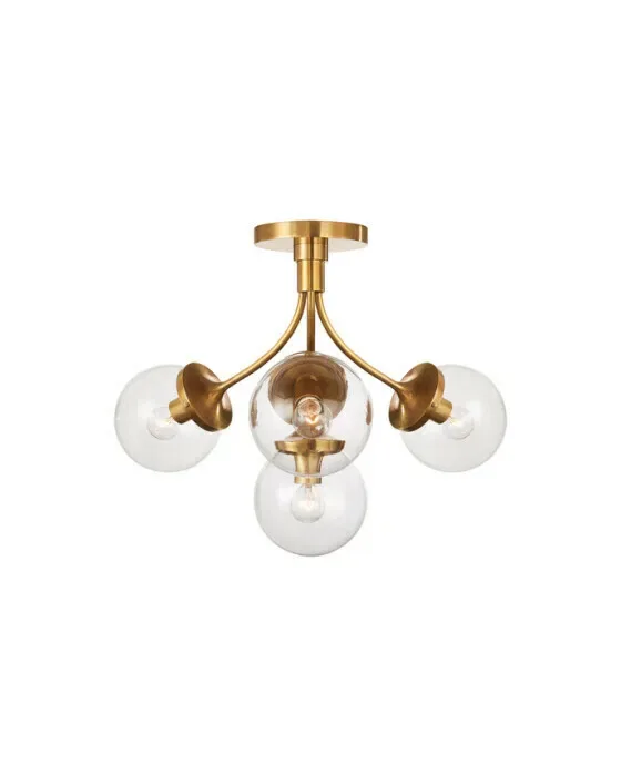 Prescott Medium Semi-Flush Mount Soft Brass/Clear Glass