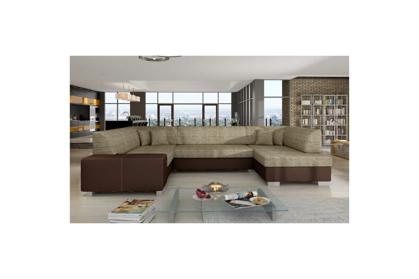 Hörnsoffa Eltap Isloren 322x204x72 cm - Berlin 03, Mjuk 66, Beige, Mörkbrun, Höger