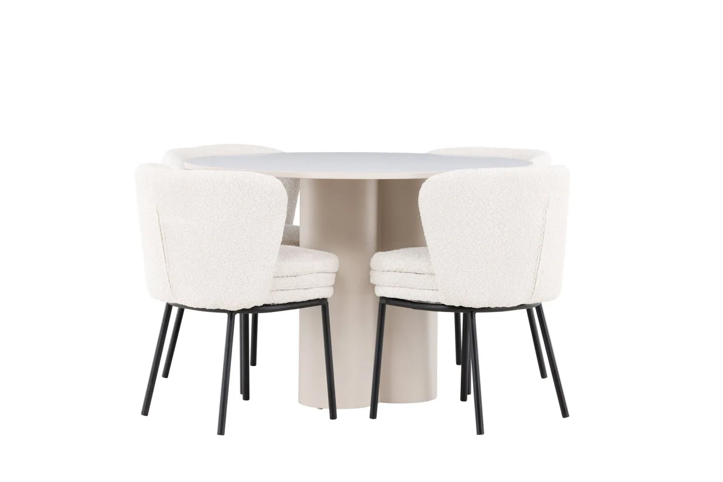 Olivia Matgrupp 110 cm Rund med 4 Agnes stolar - Beige/Vit