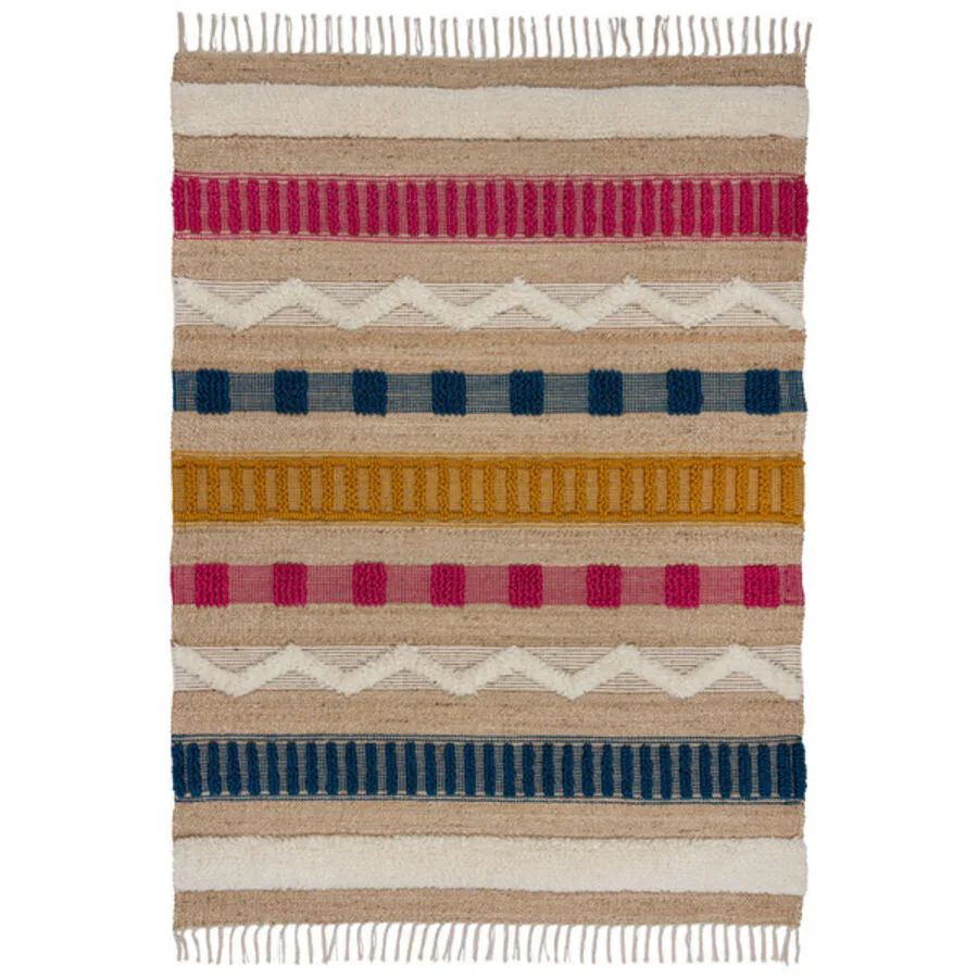 Teppich Nagomi Mehrfarbig Streifen Jute, Wolle, Polyester, Baumwolle 170 x 120 cm