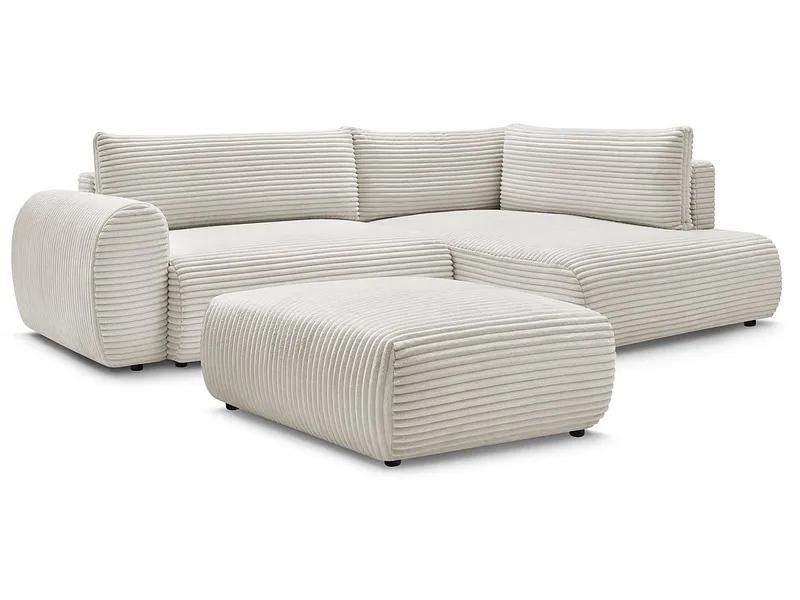 Ecksofa mit Hocker BOBOCHIC LUCIEN Cord-Stoff beige