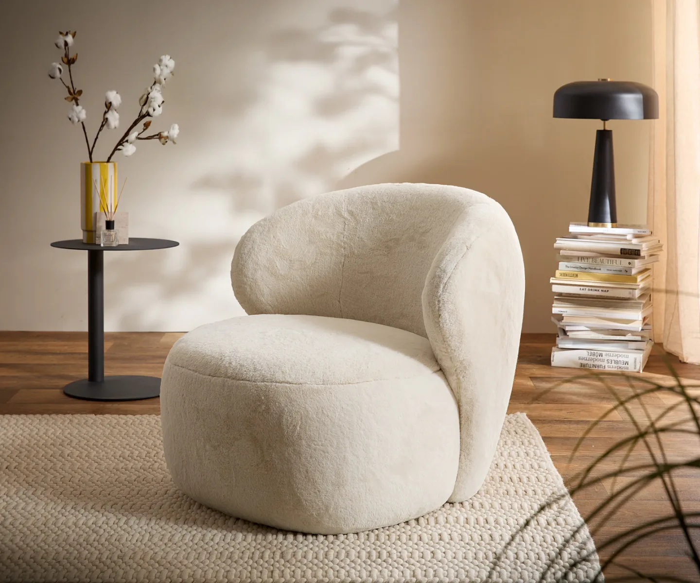 Loungesessel Pulo 80x80 cm Plüsch Creme-Weiß