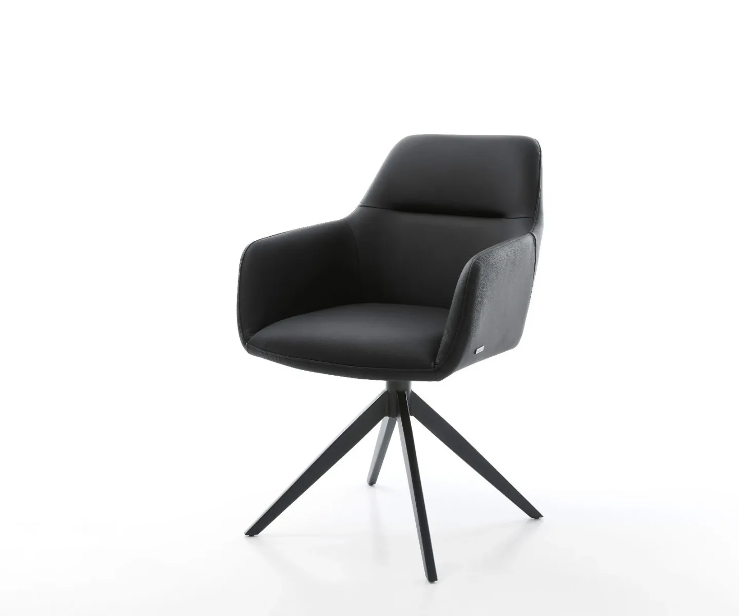 Drehstuhl Pejo-Flex Echt-Leder Schwarz Kreuzgestell breit Schwarz 360° drehbar Wippfunktion Taschenfederkern
