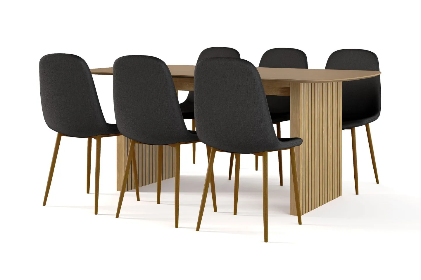 Richeto Matbord 180 cm ek + 6 st Nibe stol svart med ek ben - Natur/Svart
