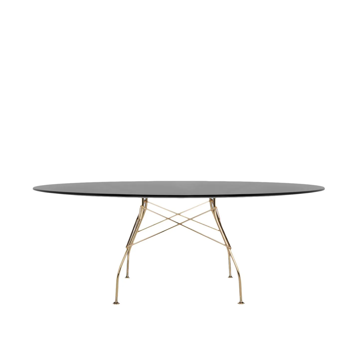 Kartell - Glossy Oval Table 4569 194x120, Gold, Black Polyester - Matbord - Antonio Citterio - Svart - Naturmaterial/Metall
