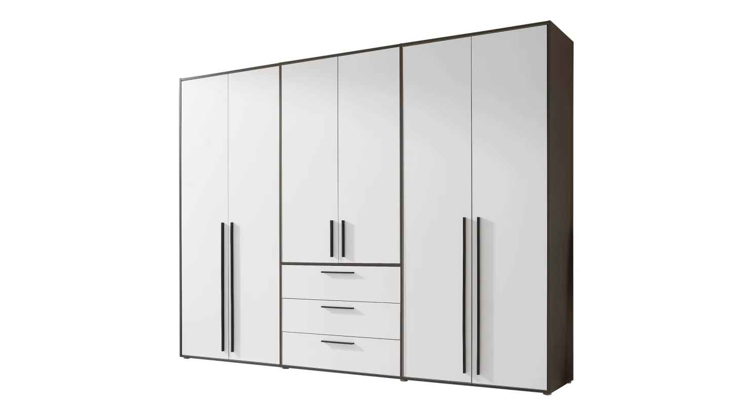 Kleiderschrank mit Schubladen weiß graphit 270 cm 6-türig - LATTARI