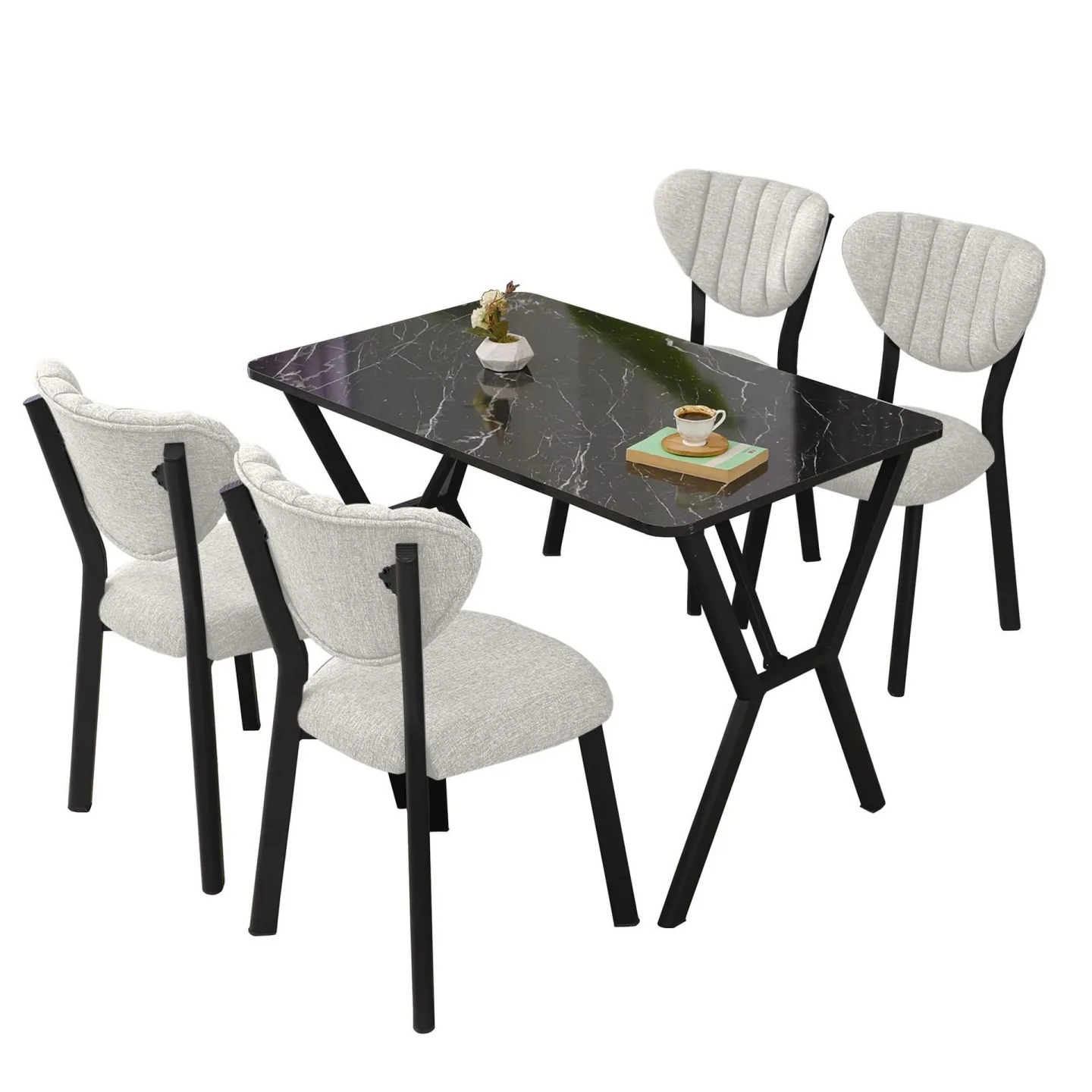 Krylor Matgrupp Bord 110 cm + 4 Stolar - Kräm Och Svart