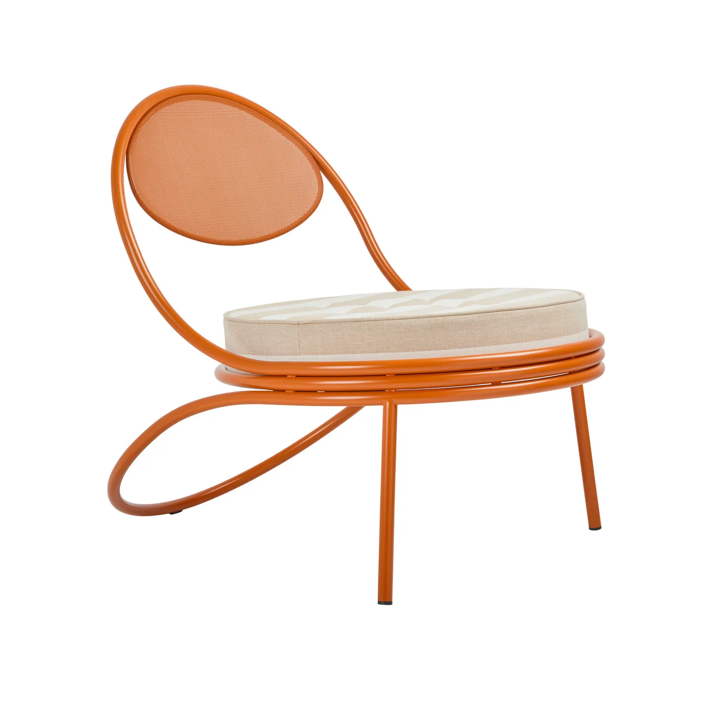 Gubi - Copacabana Outdoor Lounge Chair - Seat Upholstered, International Orange Base, PG. A Upholstery Leslie Stripe, Limonta 40 - Matstolar utomhus - Mathieu Matégot - Beige,Vit - Textilmaterial