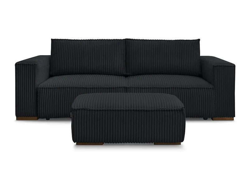 3er Sofa mit Hocker BOBOCHIC CHELSEA Cord-Stoff schwarz