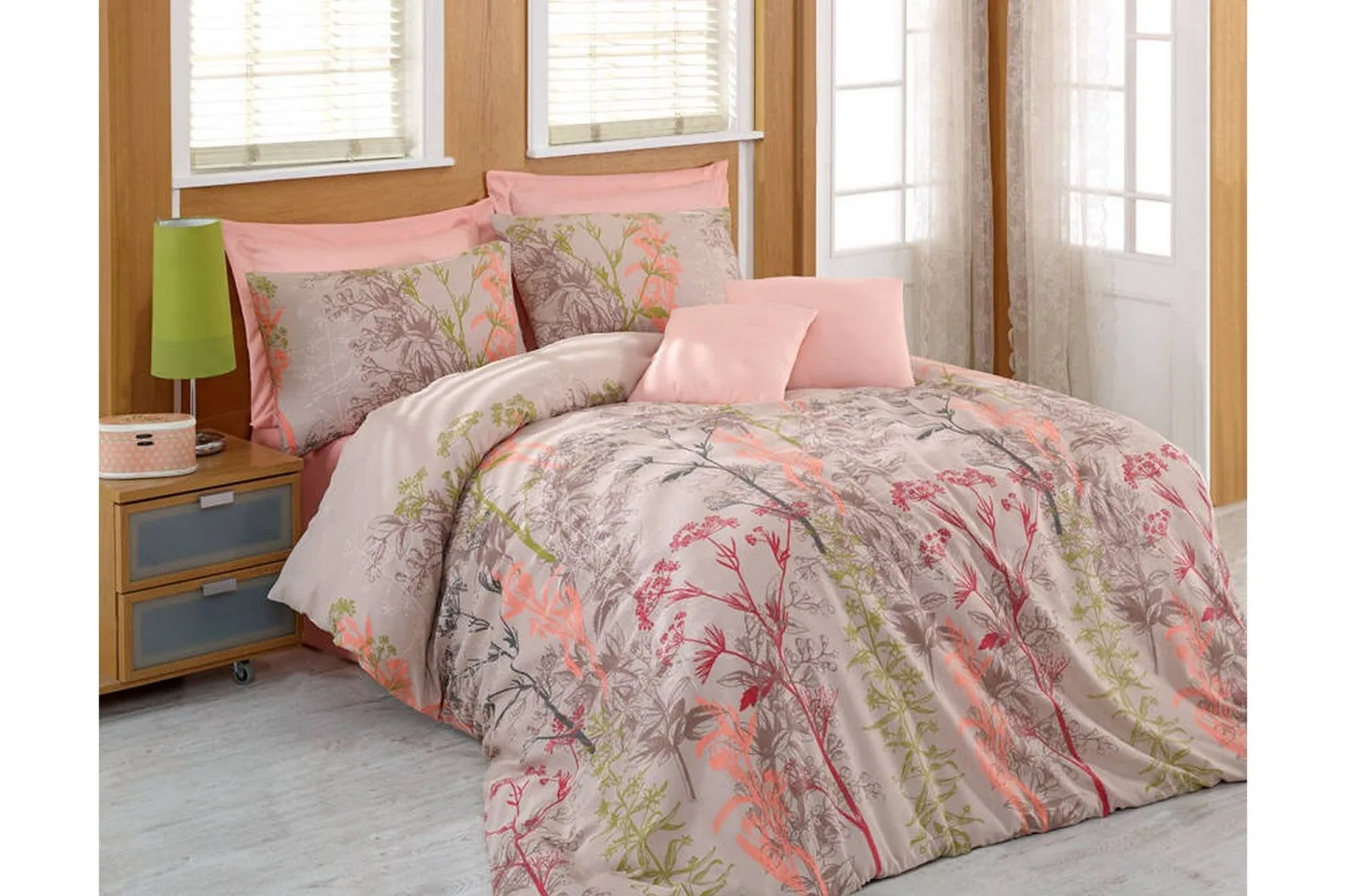 Eponj Home Bäddset Enkelt 3-dels - Beige/Röd/Rosa/Grön