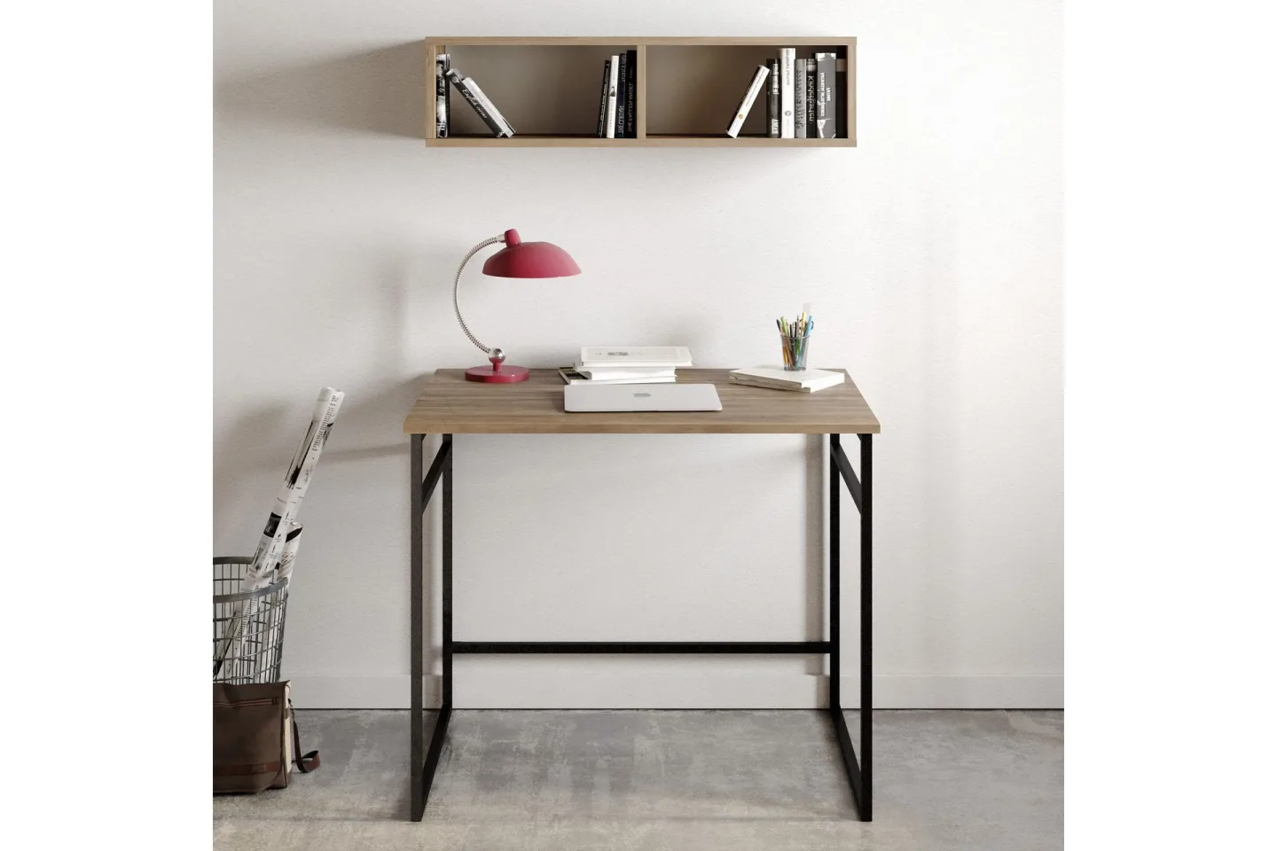 Klingbo Skrivbord 90 cm med Förvaring Vägghylla - Ljusbrun