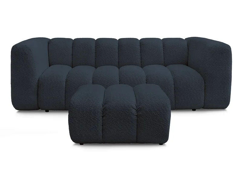 3er Sofa mit Hocker BOBOCHIC TALIA Boucle-Stoff dunkelblau