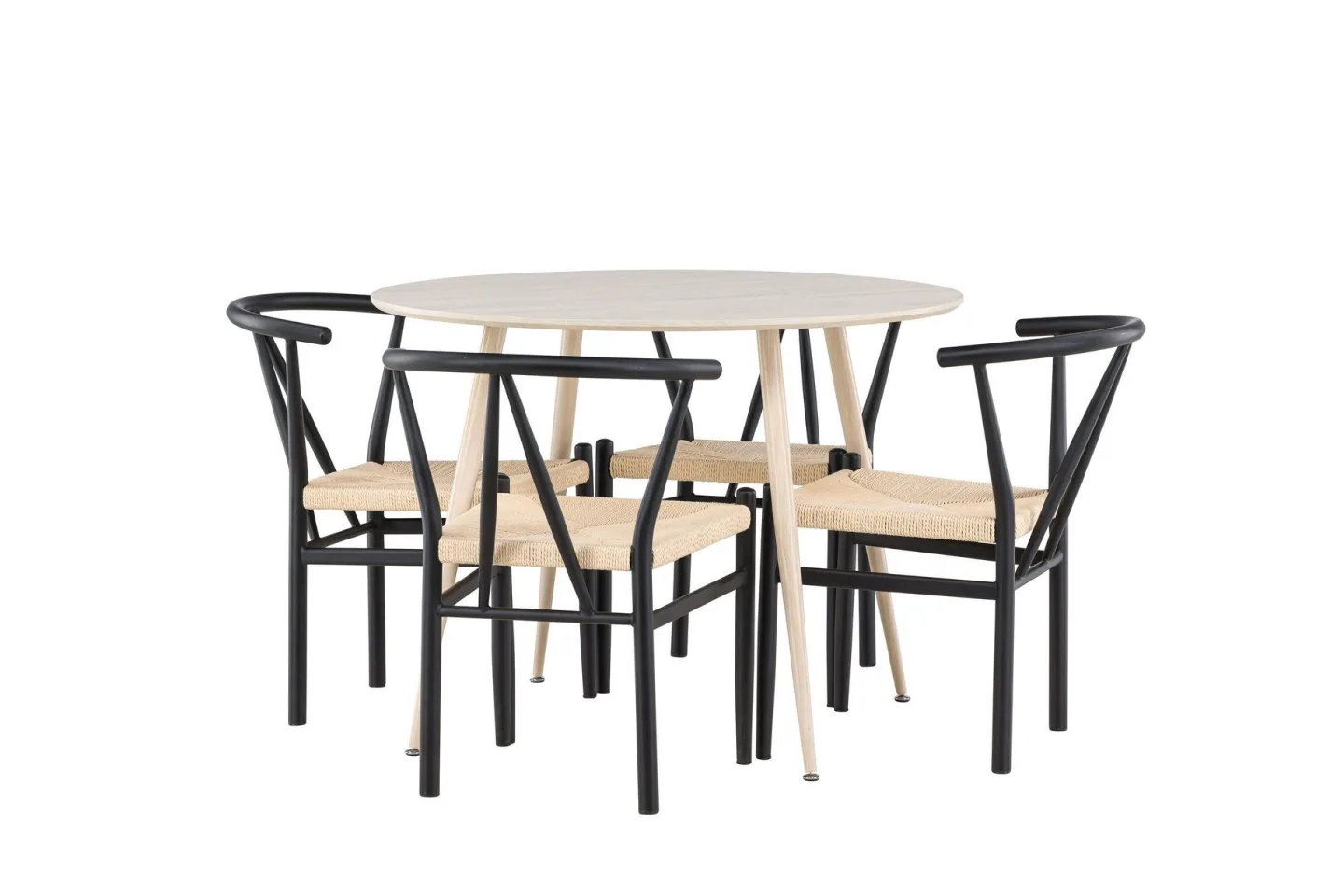 Plaza Matgrupp 100 cm Rund med 4 Alfons stolar - Whitewash/Svart