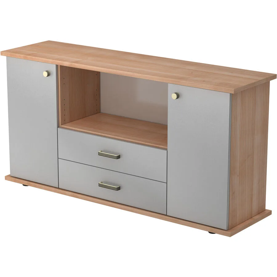 Sideboard Office Silber, Nussbaum Holzwerkstoff B 166.1 H 84 cm