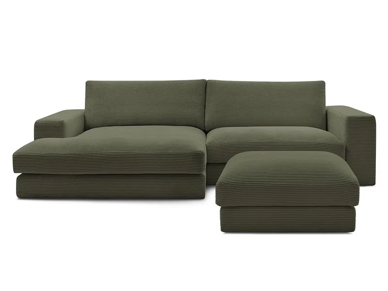 Ecksofa mit Hocker BOBOCHIC LEONARD Cord-Stoff grün