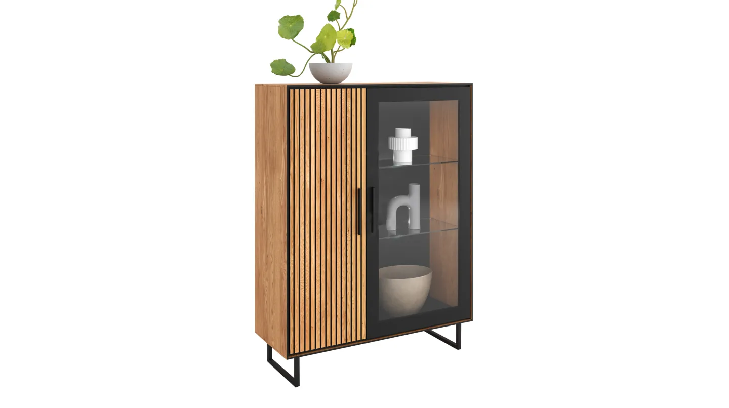 Vitrine mit Glastür Eiche massiv geölt Breite 102 cm - BELLA