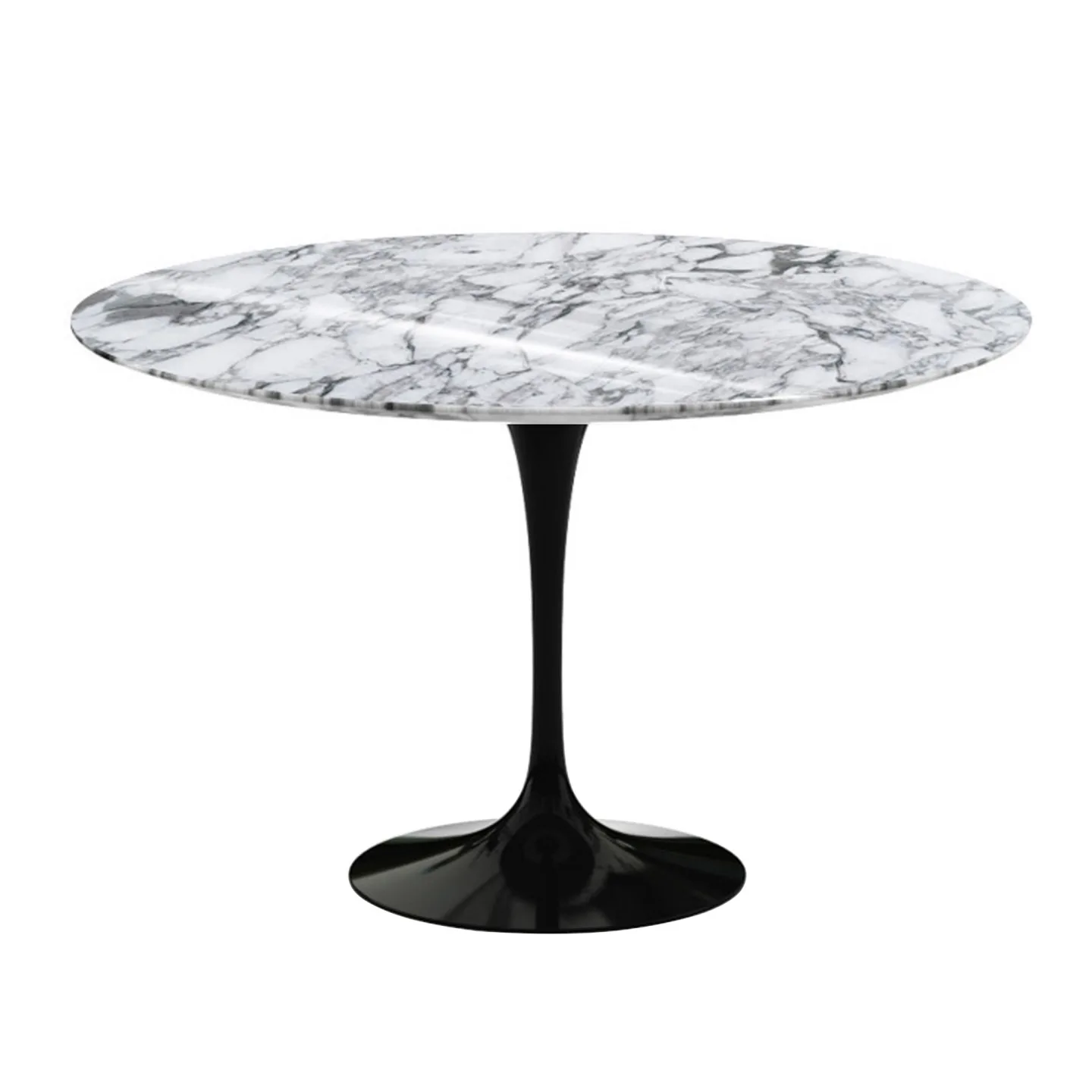 Knoll - Saarinen Round Table - Matbord, Ø 120 cm, Svart underrede, skiva i glansig vit Arabescato marmor - Matbord - Eero Saarinen - Svart - Metall/Sten