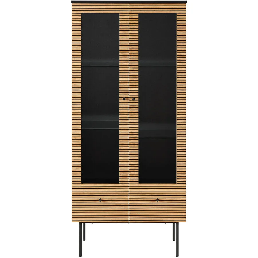 Vitrine Nella natur/schwarz MDF/Eiche Echtholzfurnier B 79 H 179 cm