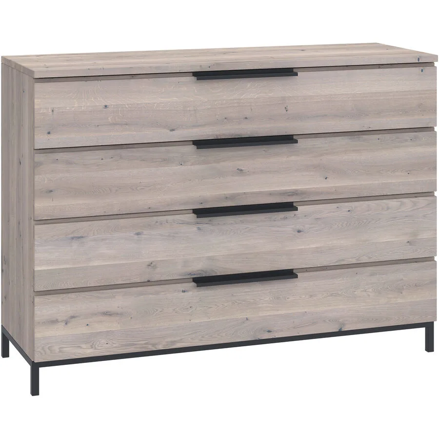 Kommode Holz Werk Natur, Schwarz Wildeiche, Metall Massivholz B 120 H 89 cm