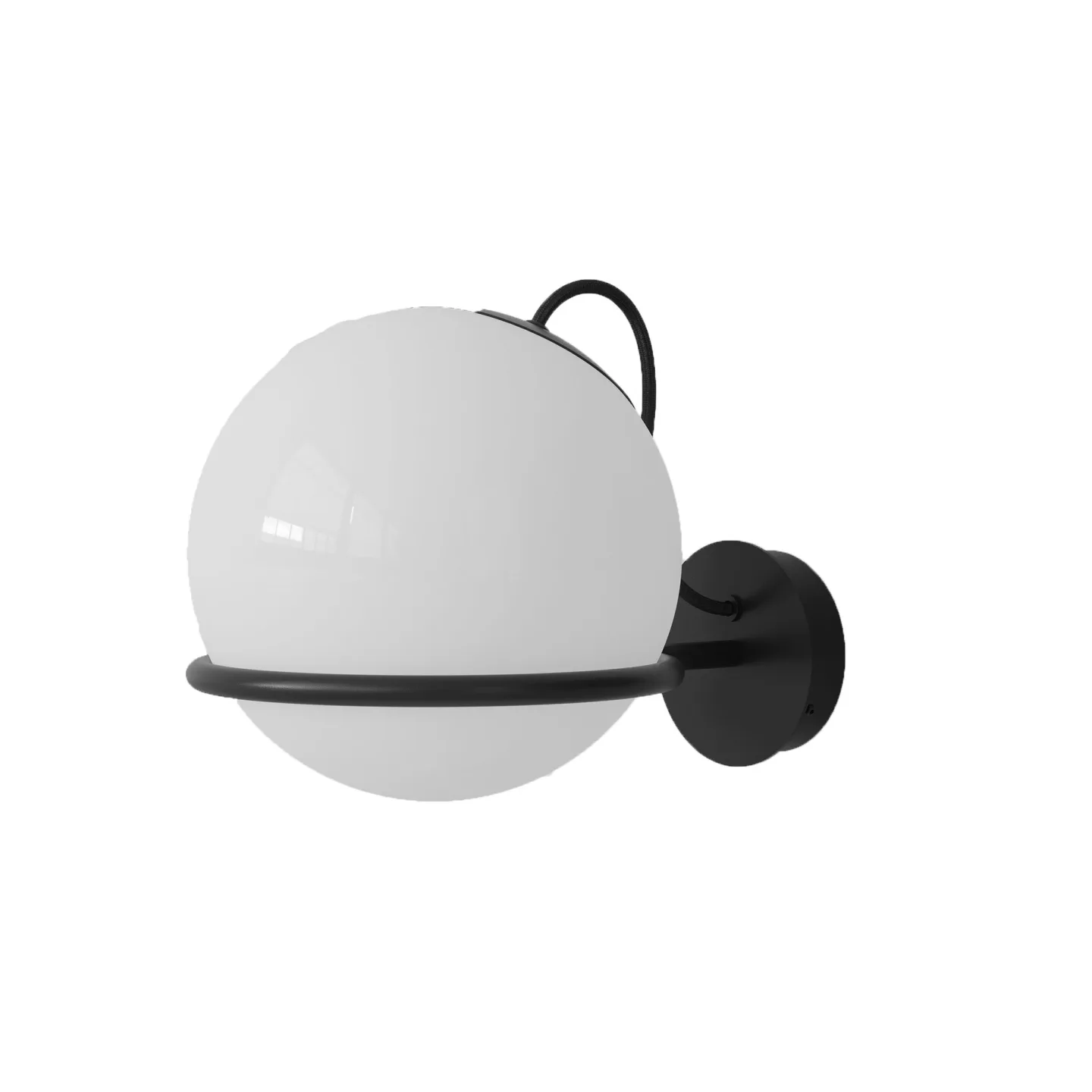 Astep - Model 238/1, 1 Opaline Sphere (20cm Diameter), Black Mount - Vägglampor - Gino Sarfatti - Svart,Vit - Glas/Metall