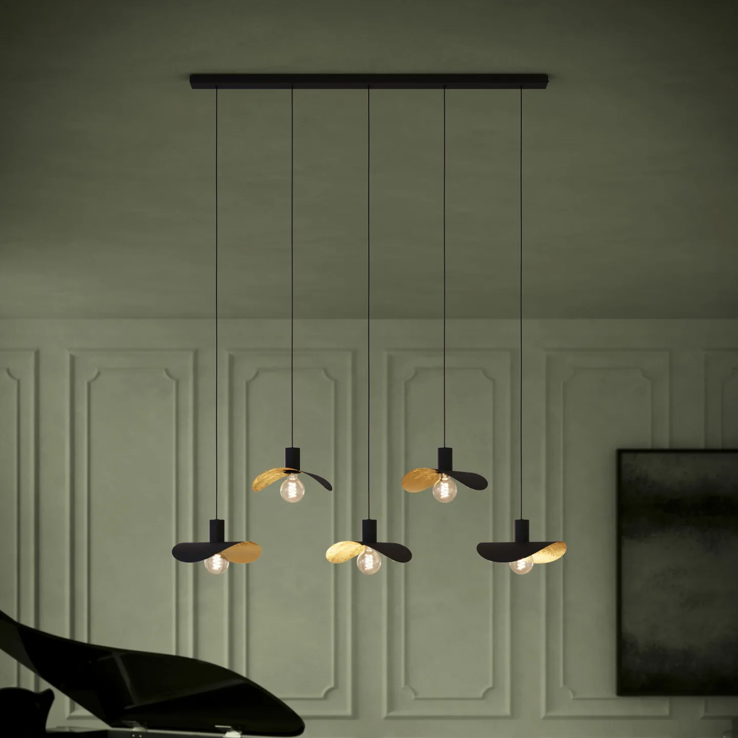 Saceda Hängelampe 5-flg. schwarz/gold - EGLO Stars Of Light - Esszimmer - Modern - Metall - Mehrflammig