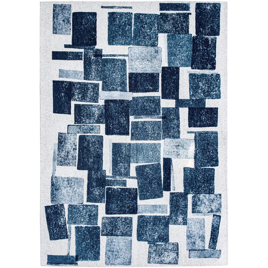 Teppich Lucia Dunkelblau, Hellblau, Weiss Anderes Muster Polyester 80 x 150 cm