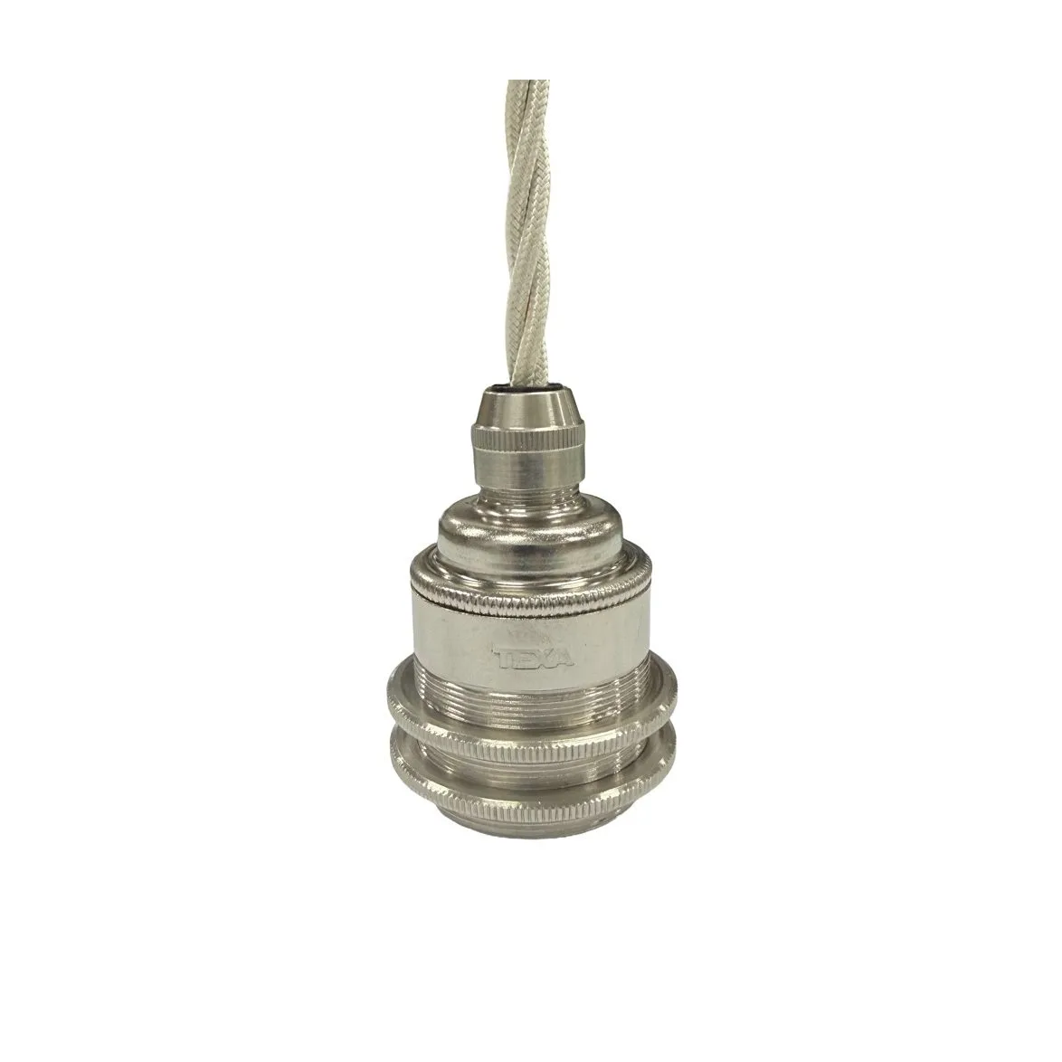 Upphäng E27 2 ringar nickel/creme tvinnad kabel