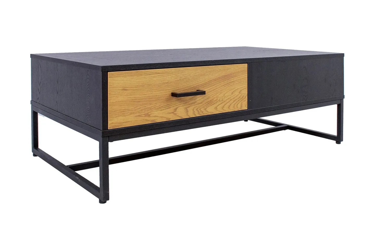 Nauerna Soffbord 110 cm med Förvaring 2 Lådor - Ekfärg/Svart