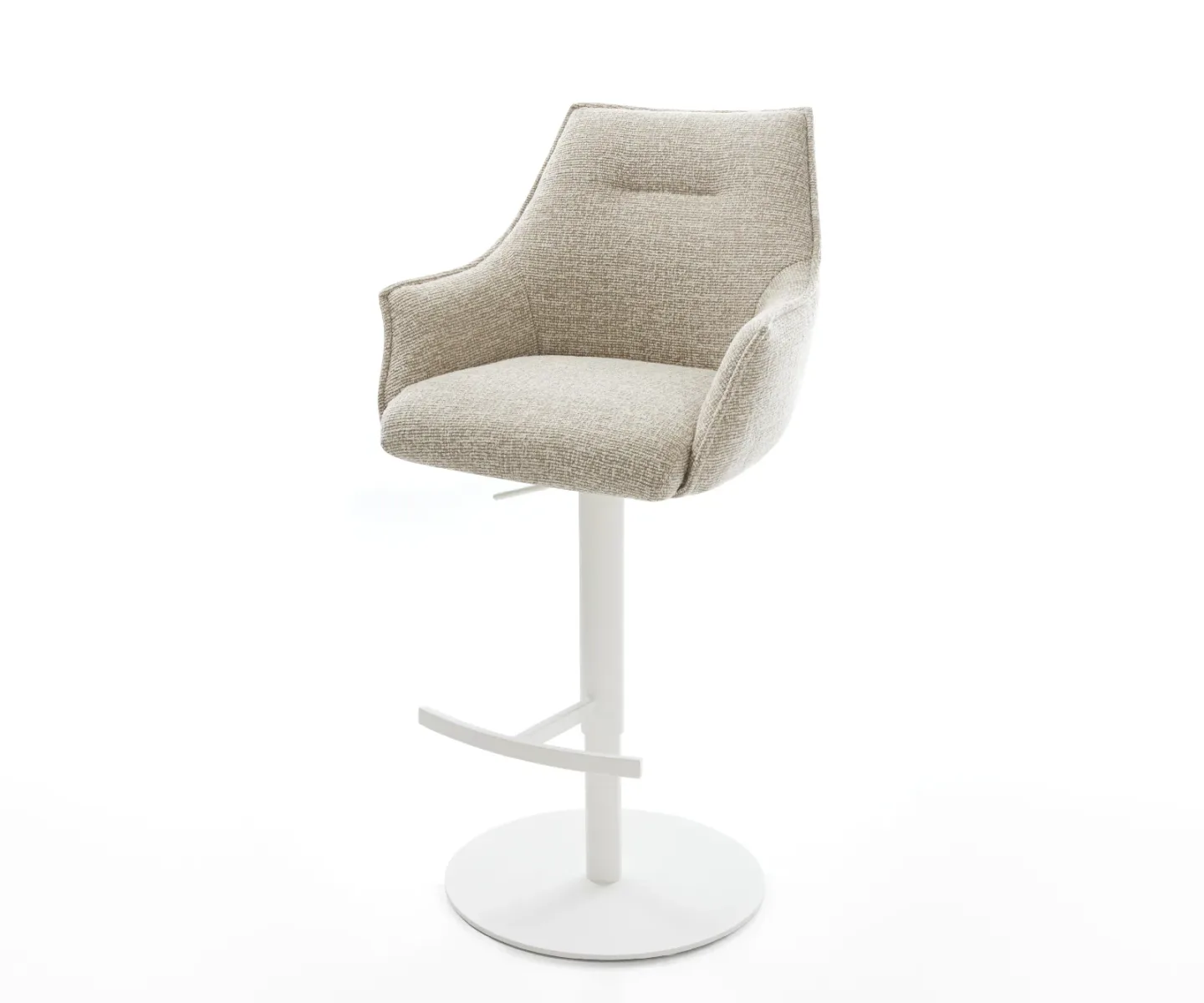 Barstuhl Alja-Flex Webstoff Soft Beige Drehfuß höhenverstellbar Metall Weiß Taschenfederkern