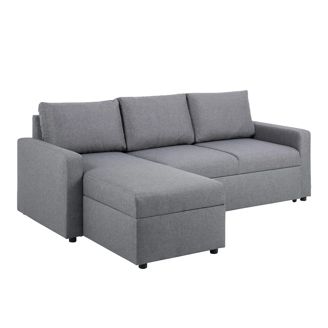 Sander Schlafsofa mit Ottomane, Aufbewahrung und Auszug grau.