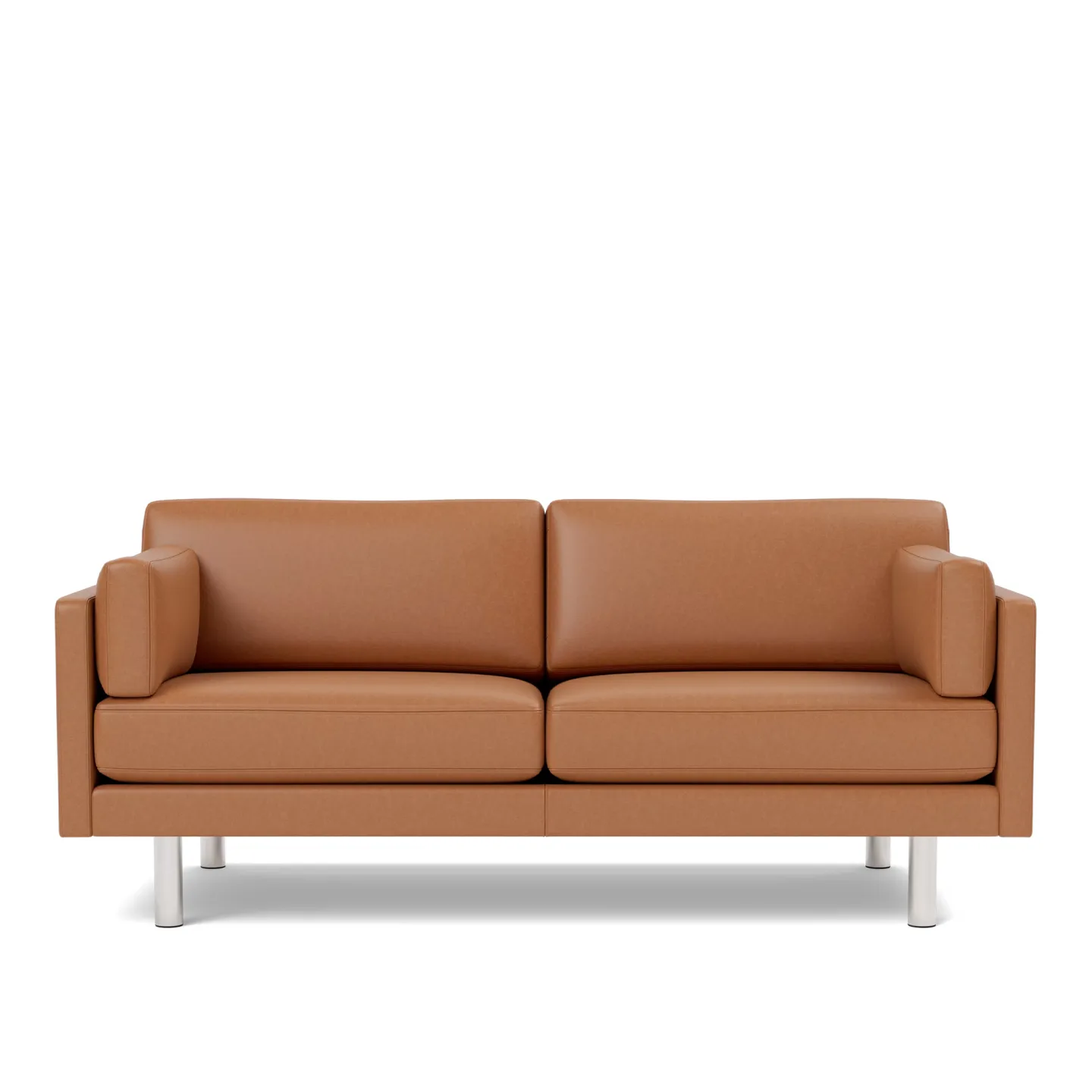 Fredericia Furniture - EJ220 Sofa - 2,5 seater - 185 cm - Leather Max 95 - Cognac - Down wrap - without buttons - Brushed chrome - round legs - Soffor - Erik Jørgensen