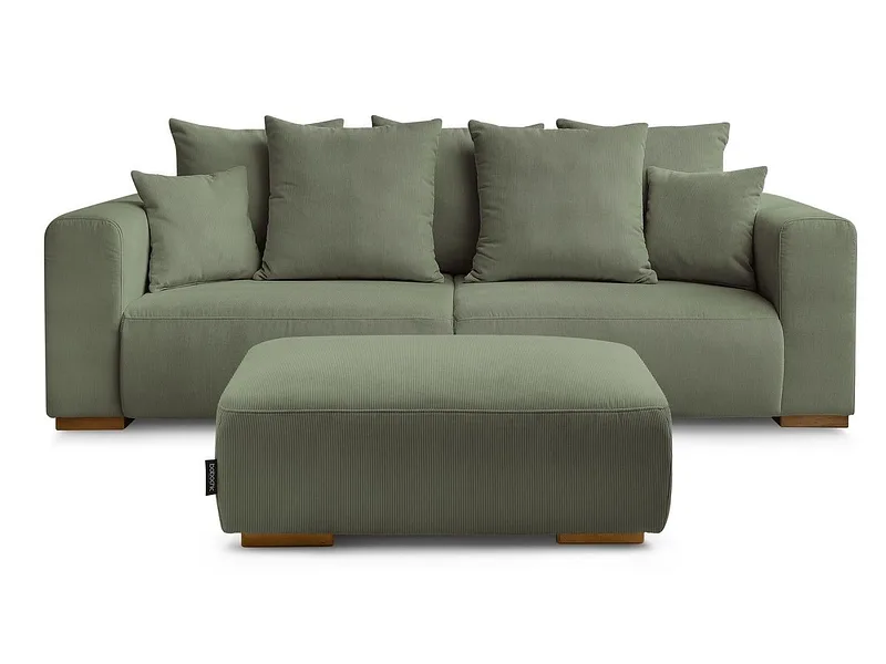 3er Sofa mit Hocker BOBOCHIC SIDONIE Cord-Stoff grün