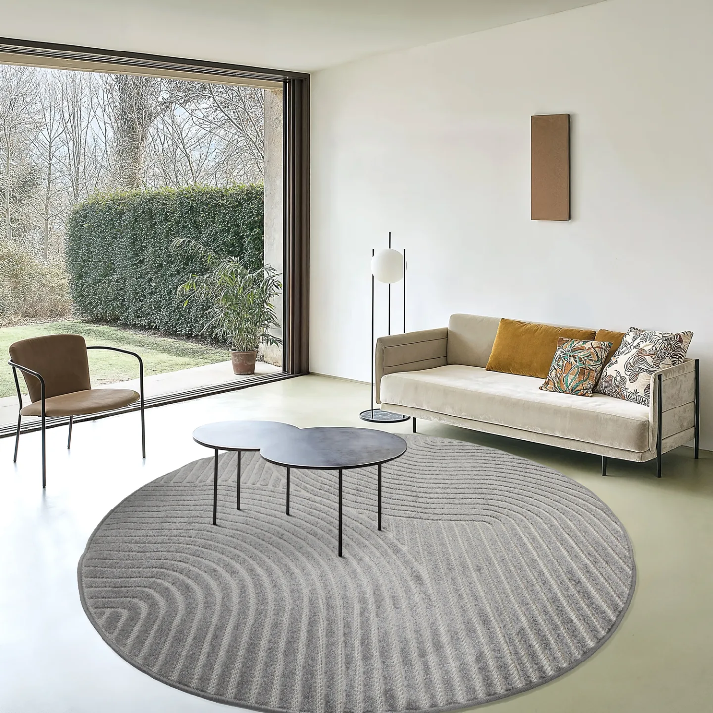 Rundt teppe - Indoor/Outdoor Devon (grå) (Størrelse: Ø 160 cm)