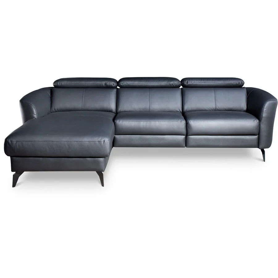 Ecksofa Simba Rechts 100% Echtleder + Korpus Lederlook Schwarz B 261 T 183 cm