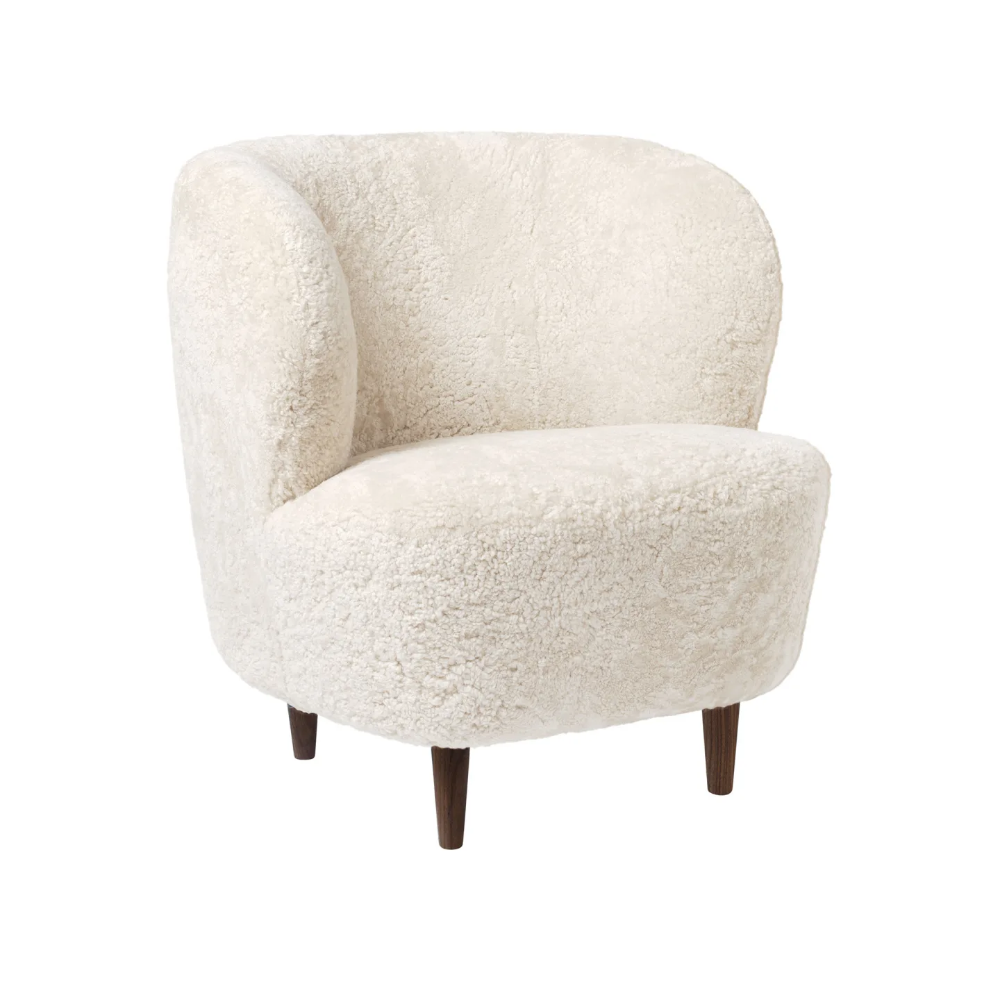 Gubi - Stay Lounge Chair Sheepskin Off White/American Walnut - Fåtöljer - Space Copenhagen - Vit - Läder/Metall/Trä
