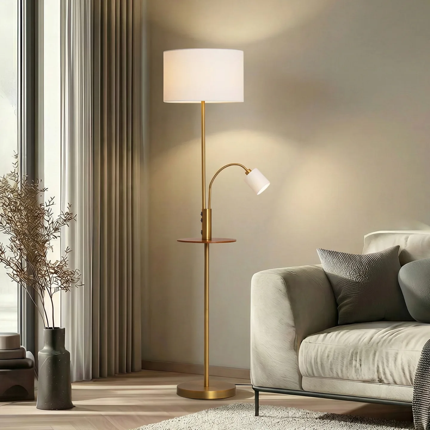 Aovan Golvlampa w/USB Bronze - Lindby - Vardagsrum - Modern - Metall - Med flera ljuskällor