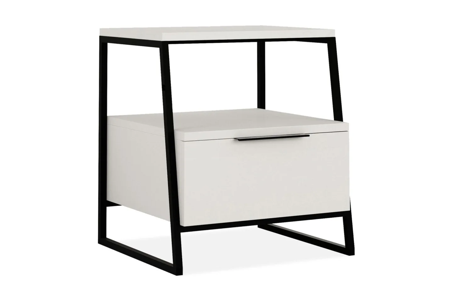 Bodsjö Sängbord 45 cm med Förvaring Hylla + Lucka - Vit/Svart