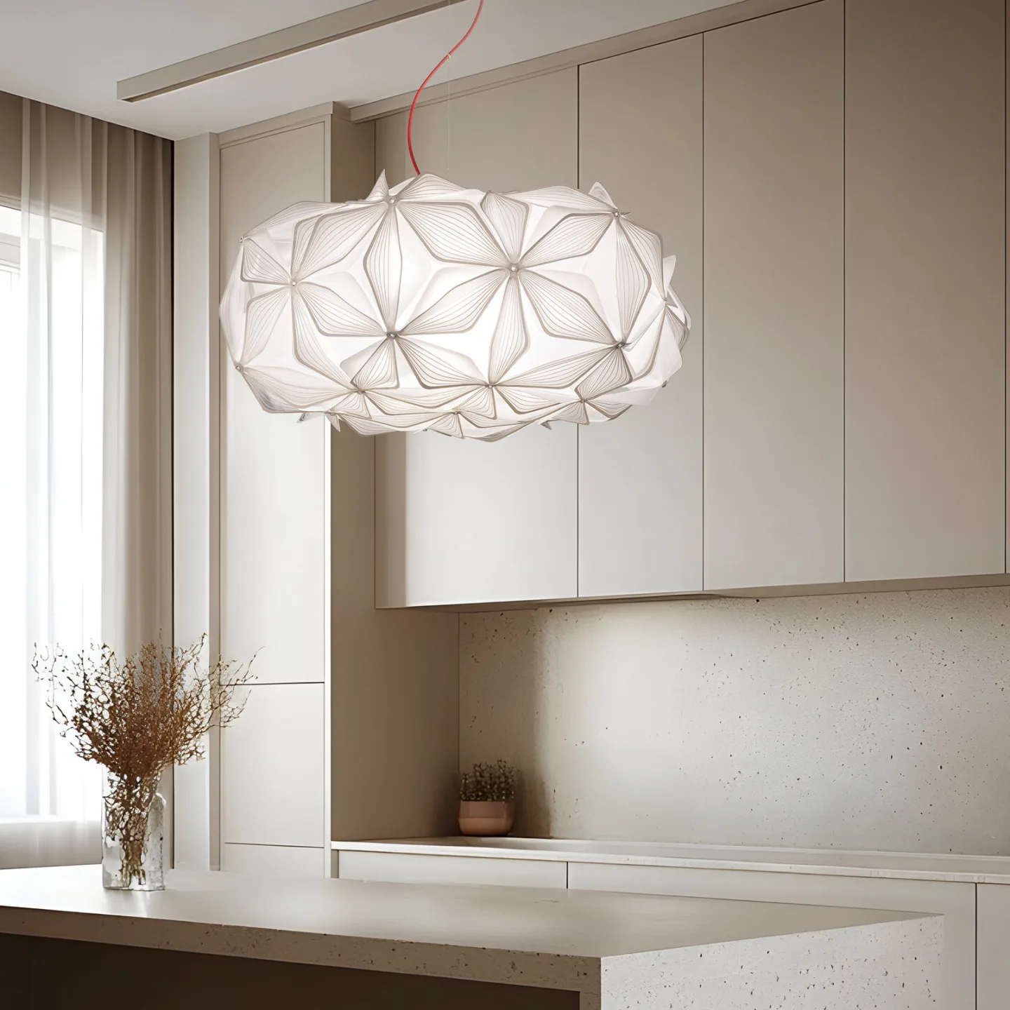 C'EST LA VIE pendellampa, vit/röd sladd, Ø 53 cm – Slamp - Vardagsrum - Design - Plast - Med lampskärm
