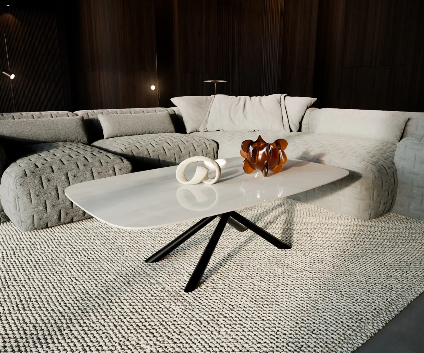 Couchtisch Edge Boot 140x80 cm Keramik Onyx Champagne Sarity Metall Schwarz