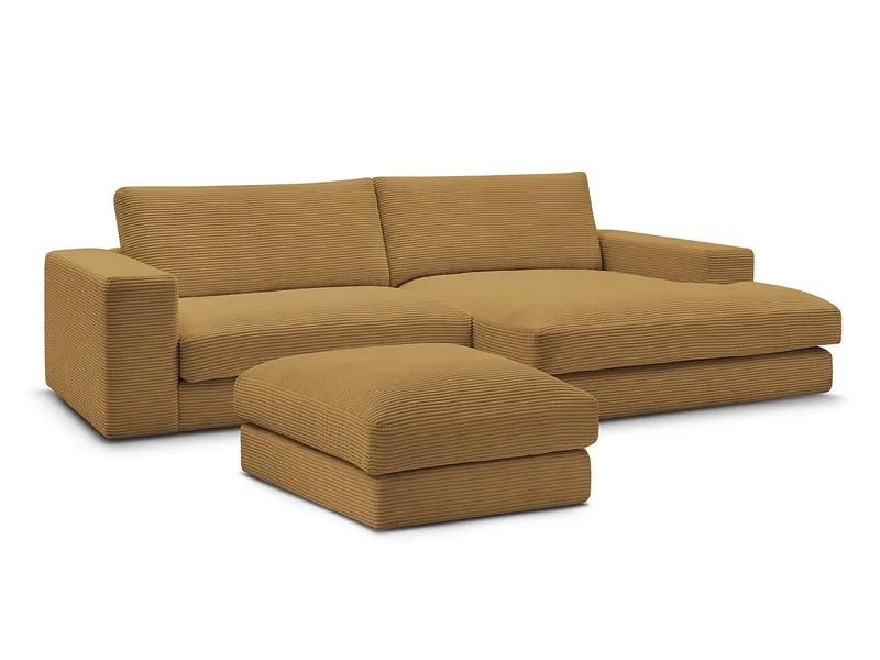 Ecksofa mit Hocker BOBOCHIC LEONARD Cord-Stoff gelb