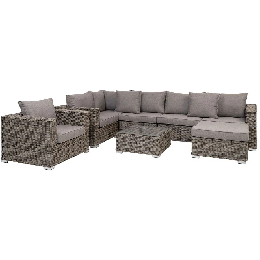 Gartenlounge Tavera grau-braun Polyrattan 6 B 318 T 169 cm
