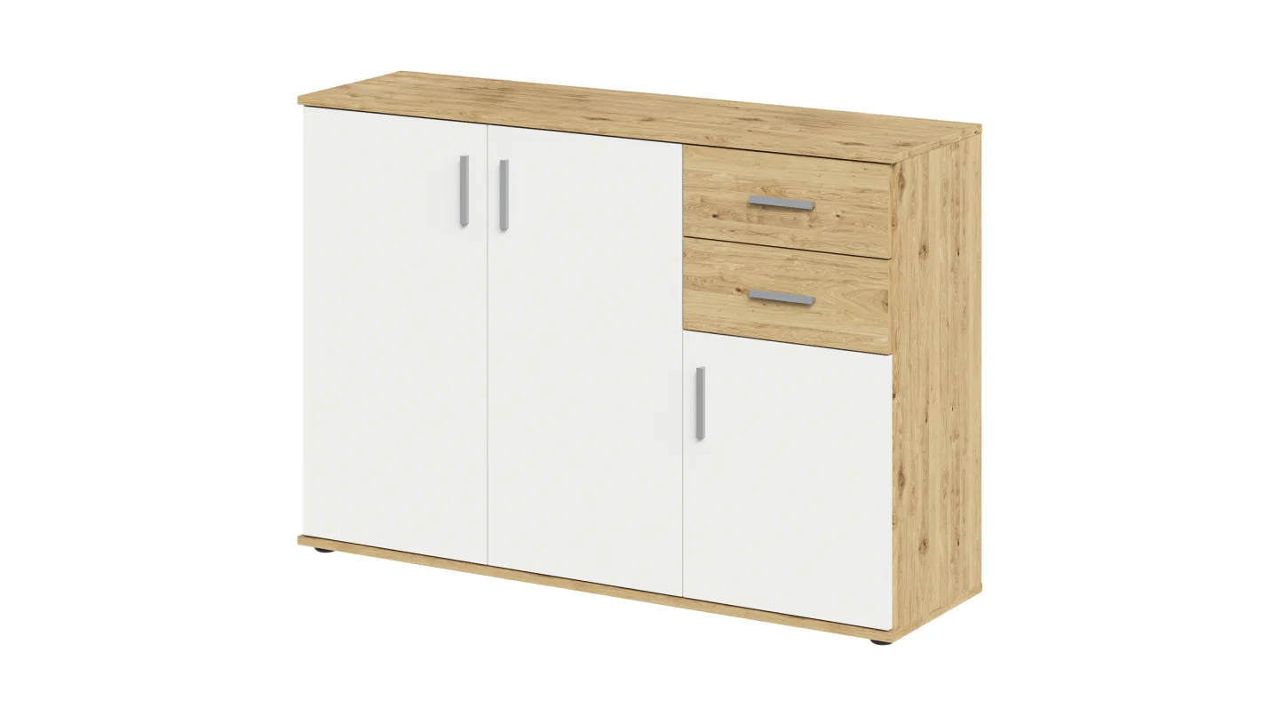 Kommode mit Schubladen weiß Artisan Eiche 120 cm - ALBATA