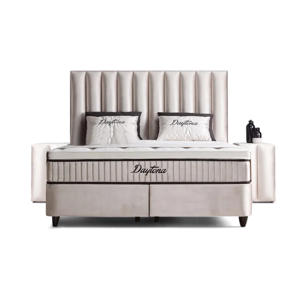 Premium Boxspringbett 180×200 komplett mit Matratze, Topper & Bettkasten, Samt Beige, Daytona