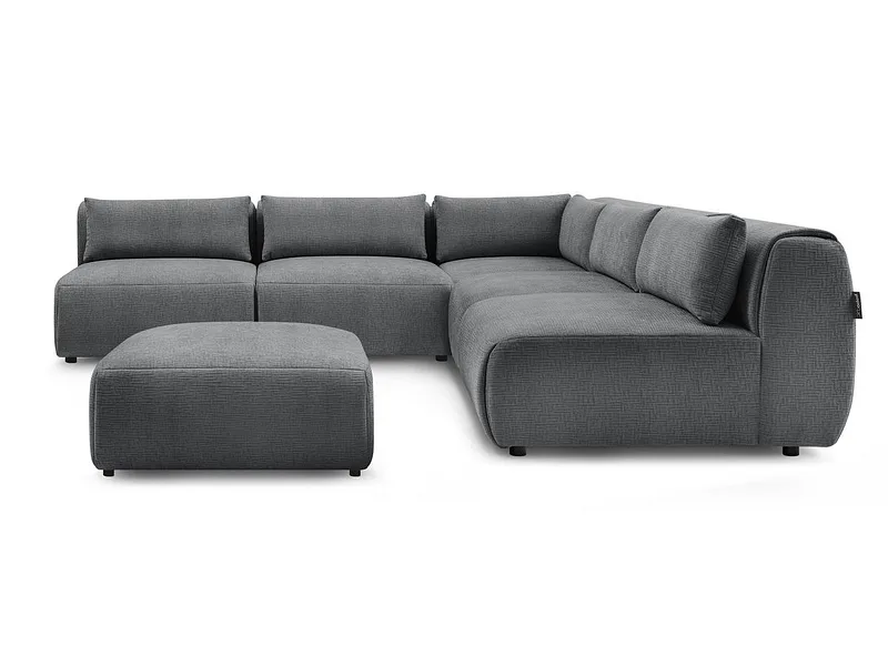 Ecksofa mit Hocker BOBOCHIC JEANNE Stoff mit Textur dunkelgrau