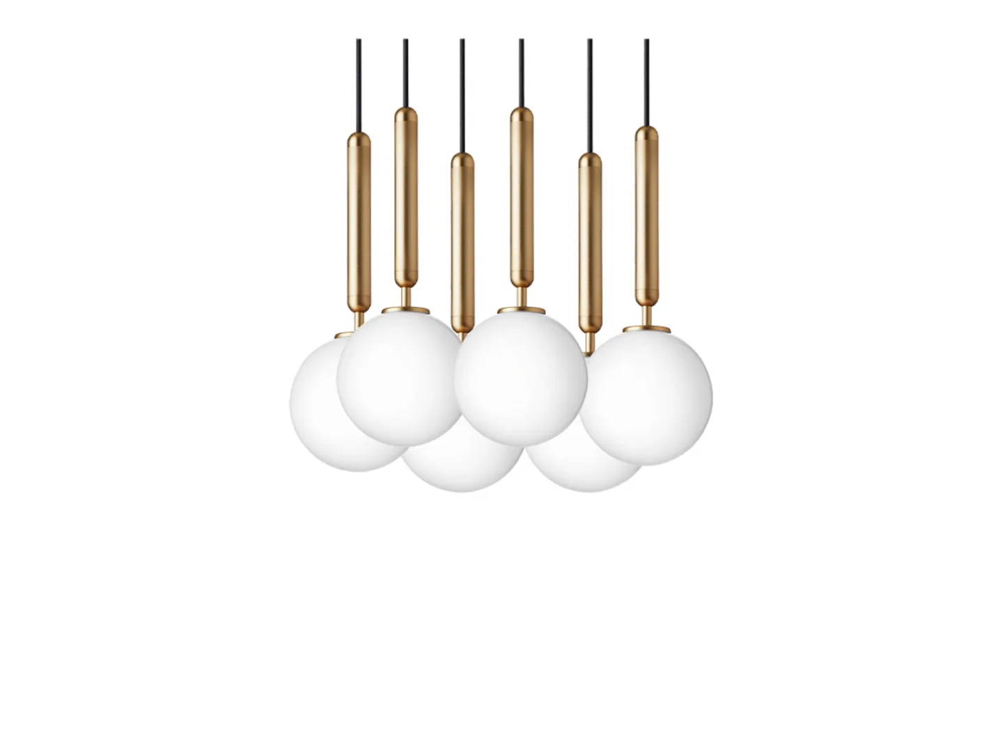 Miira 6 Kronleuchter, Ø 35 cm, messing/opal, 6-flg. - Nuura Nuura Aps - Esszimmer - Skandinavisch - Metall - Mit Schirm