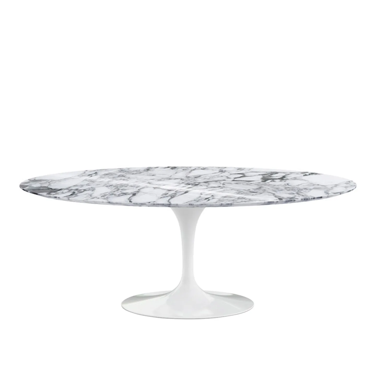 Knoll - Saarinen Oval Table - Matbord, 198 x 121 cm, Vitt underrede, skiva i glansig vit Arabescato marmor - Matbord - Eero Saarinen - Vit - Metall/Sten